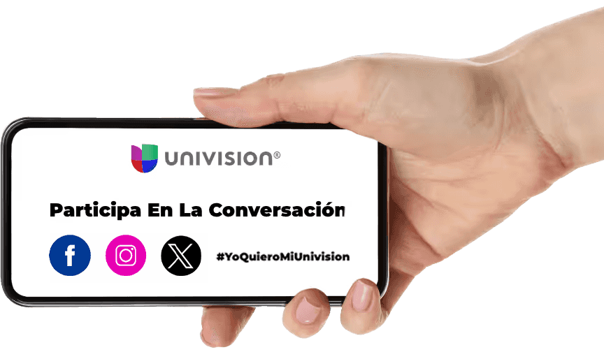Univision logo. Sé parte de la Conversación en Facebook, Instagram, y Twitter. #quieroMiUnivisio